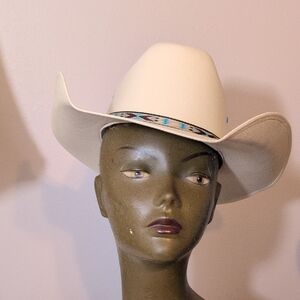 Chic Cream Cowboy Hat with Patterned Band